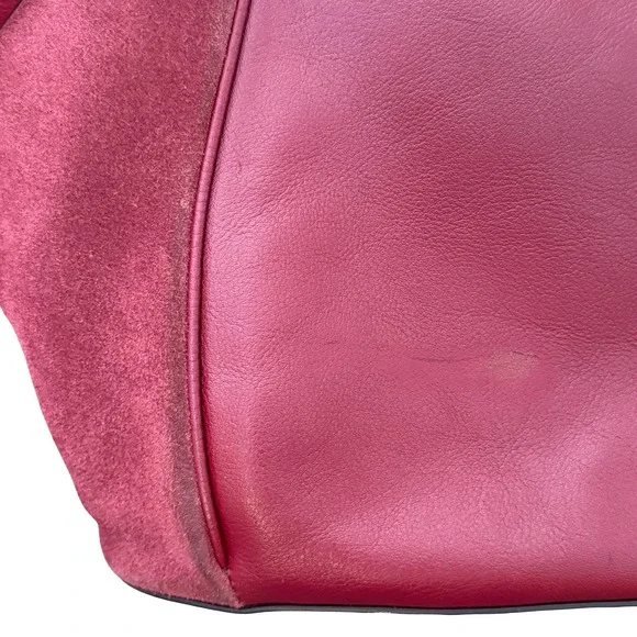 Fossil Charli Leather and Suede Tote Bag Triple Compartment Red Shoulder Bag - Picture 10 of 16